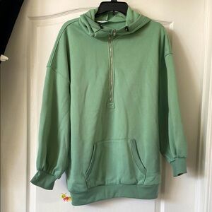 Mint Green Zip Up Sweater with Hood